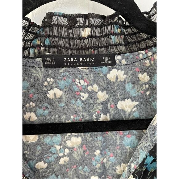 ZARA Floral Printed Lace Mini Long Sleeve Dress with Frills - Picture 9 of 11